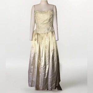 Bari Jay Metallic Gold Floral Sleeveless Elegant Formal Evening Scarf & Gown